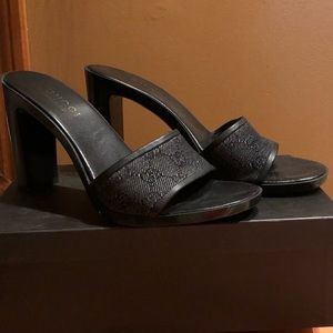 Black Denim Gucci Sandolo Suola Gomma Mule
